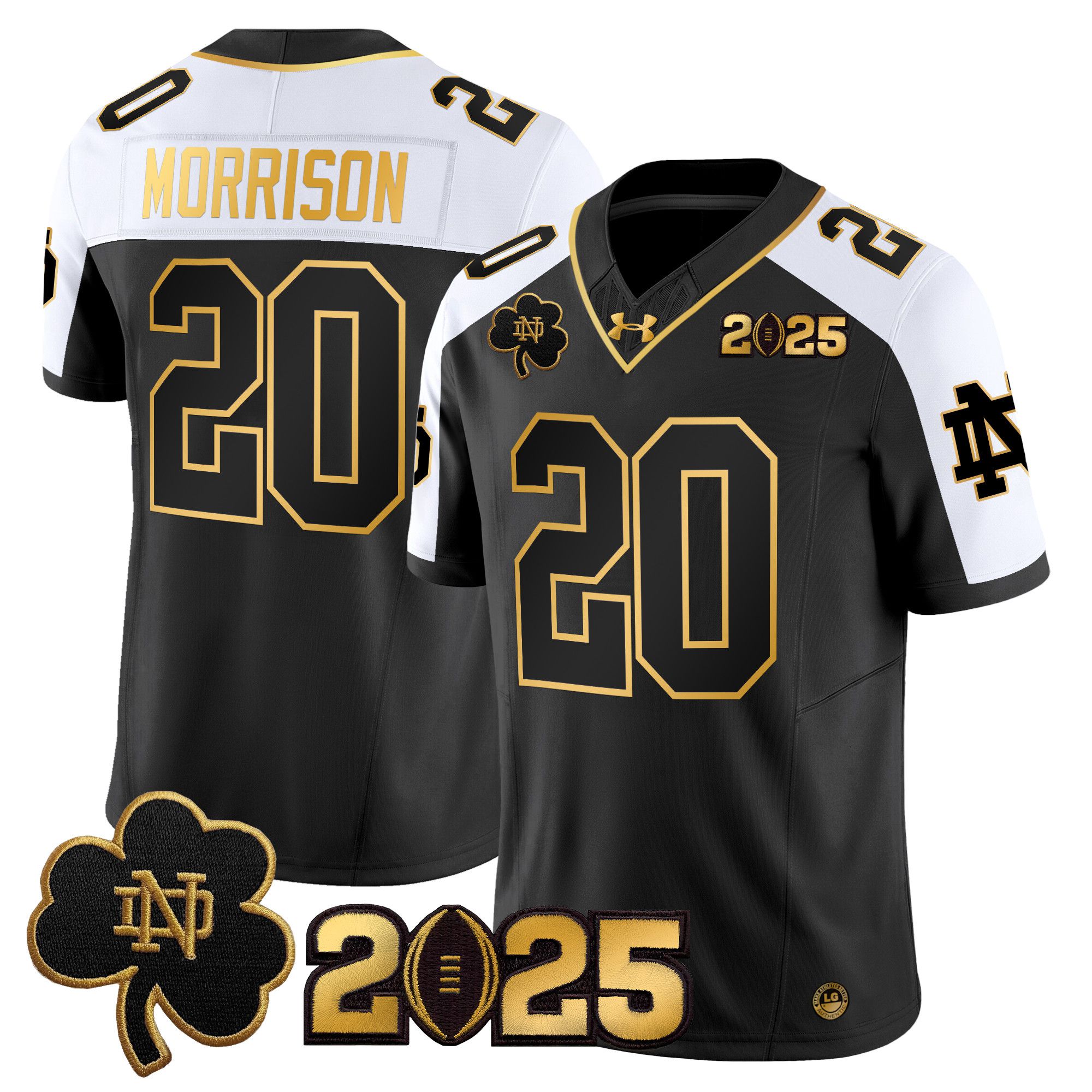 Men Notre Dame Fighting Irish #20 Morrison Black 2025 CFP Final Patch Gold Vapor Limited NCAA Jersey